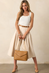 Uncharted Territory Beige Cotton Wide Leg Belted Culotte Pants