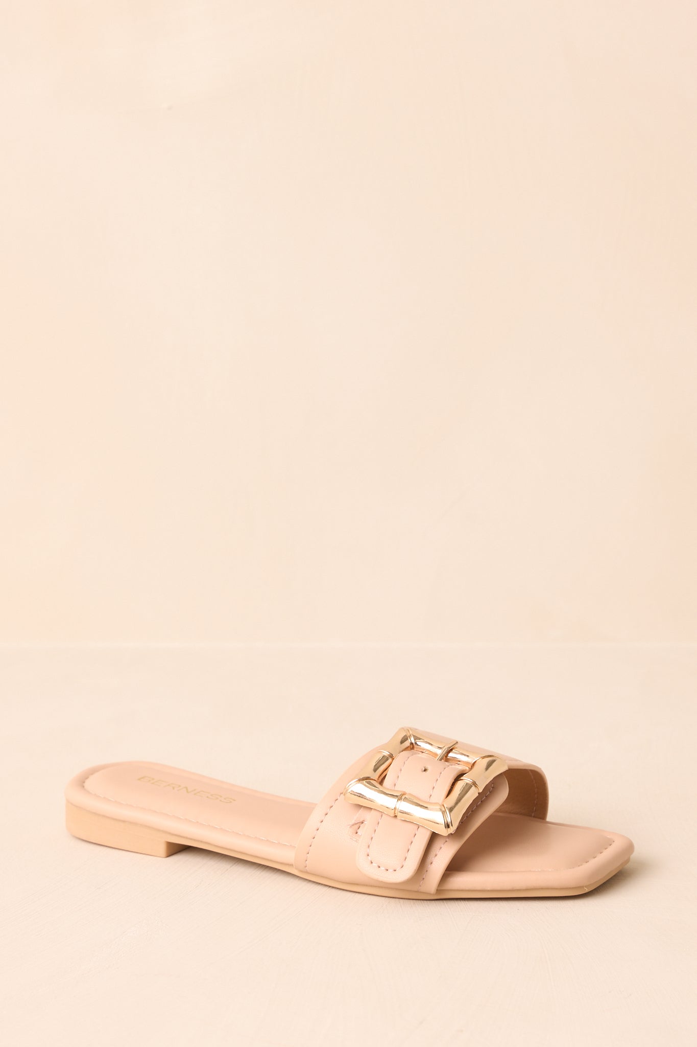 Hidden Treasure Beige Buckle Flat Sandals