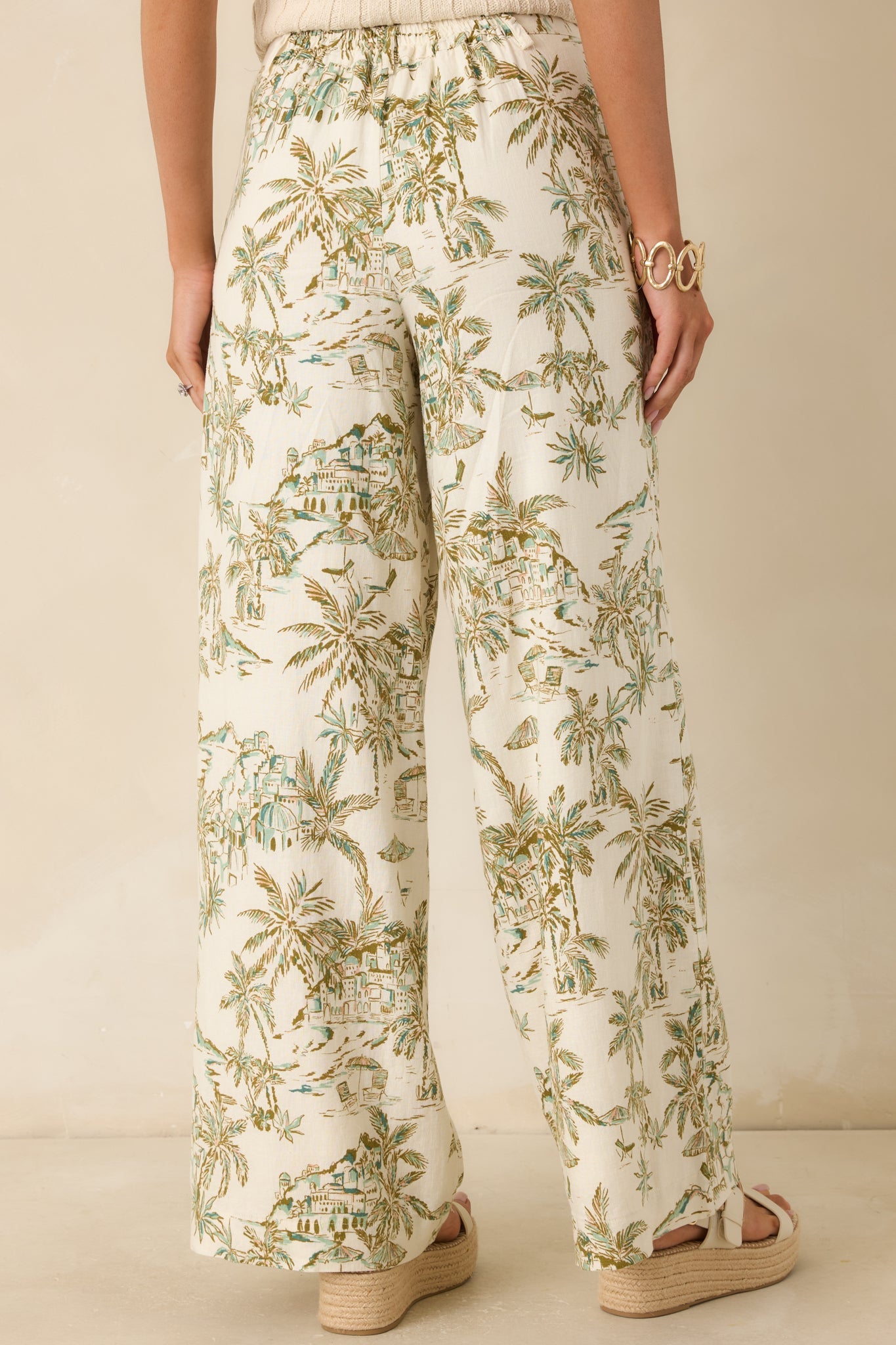 Z Supply Overlook Tiki Tide Light Beige & Green Linen Pant