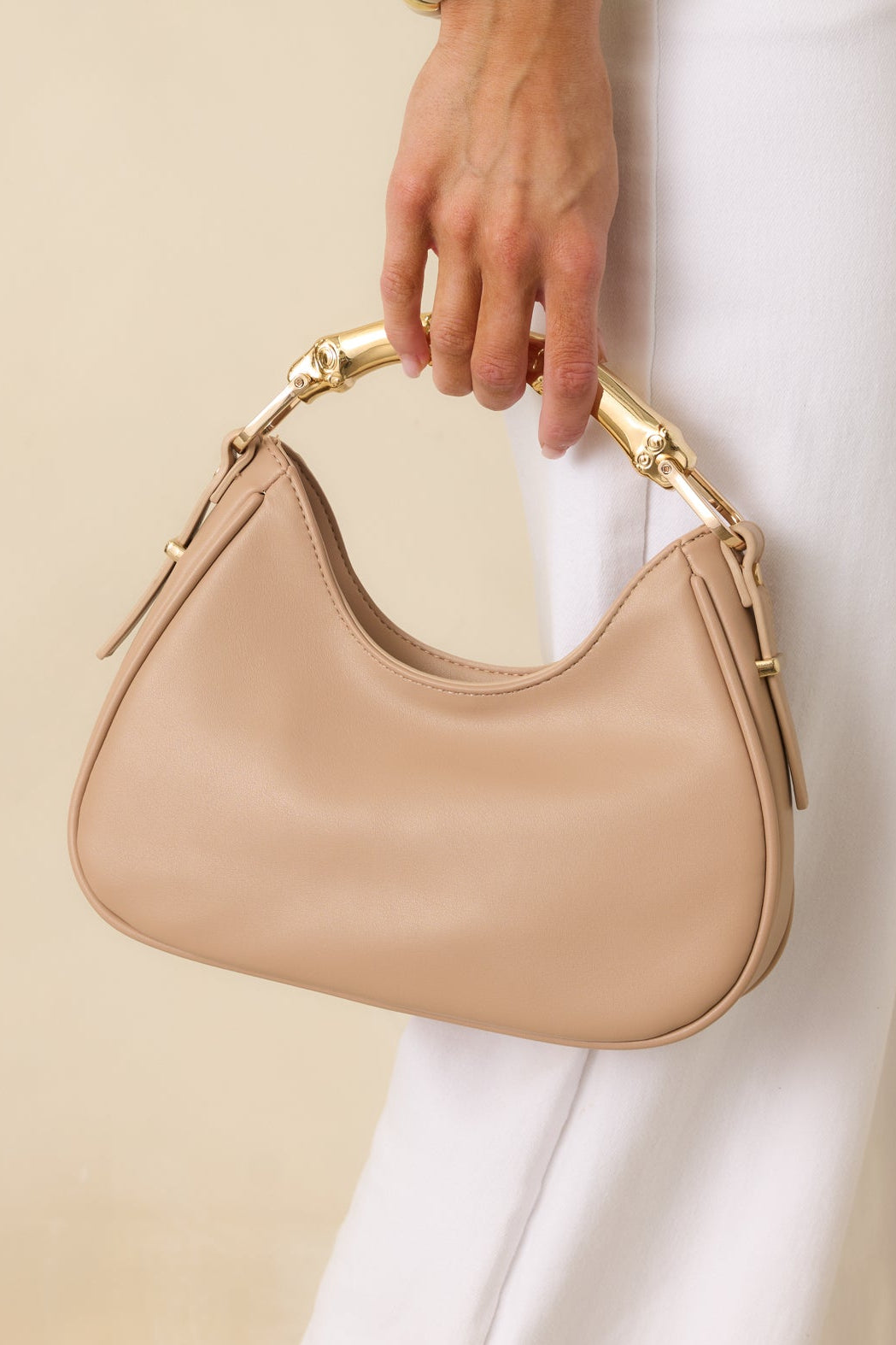 Meet Me There Beige & Gold Bamboo Detail Handbag