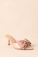 Taking In The View Beige Satin Bow Open-Toe Kitten Heels
