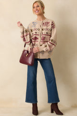 Morning Brew Beige Multi Coffee & Pastry Knit Button Up Cardigan