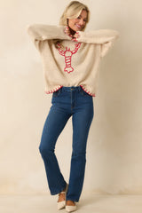 Harbor Nights Ecru Beige Lobster Motif Oversized Knit Sweater