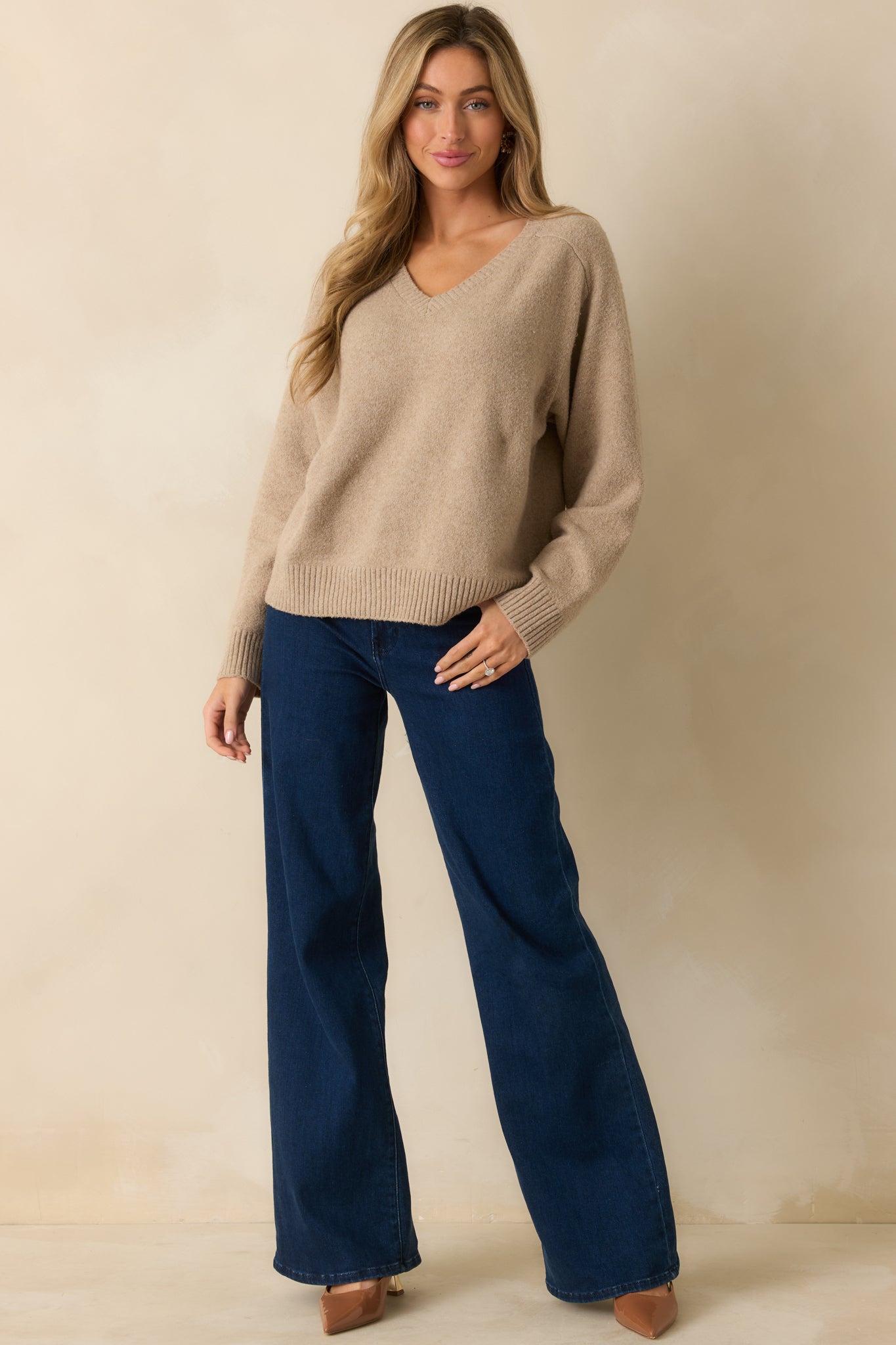 Z Supply Eloise Beige Knit V-Neck Sweater