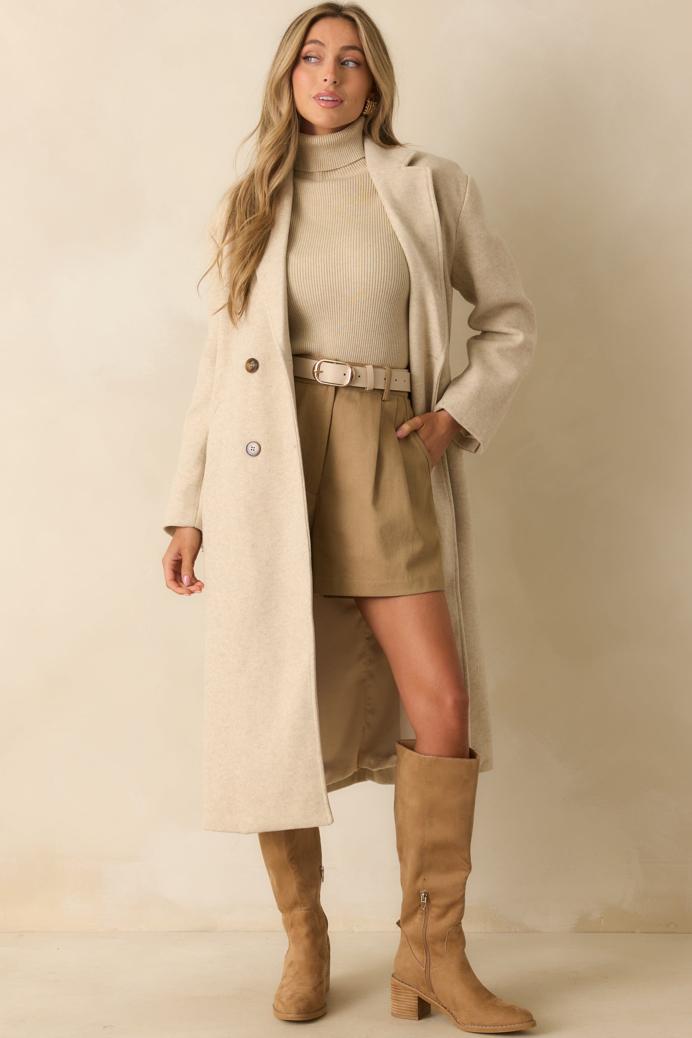 In Case You Need It Light Beige Double Breasted Longline Coat