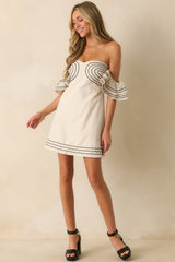 Left An Impression Natural Linen Blend Off The Shoulder Mini Dress