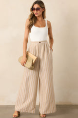 Something Simple Beige Stripe Wide Leg Pants