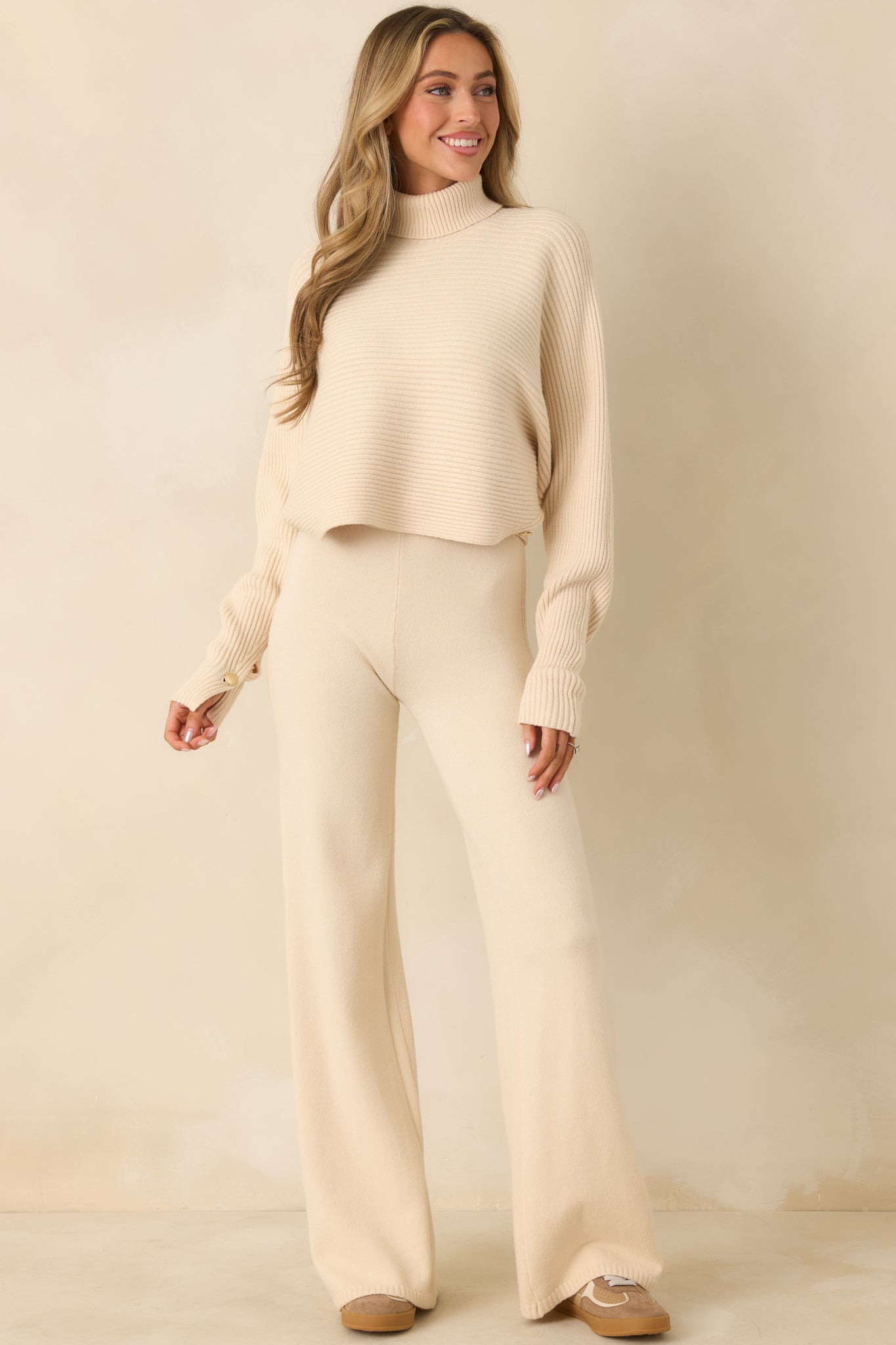 Polished Path Beige Knit Wide Leg Pants