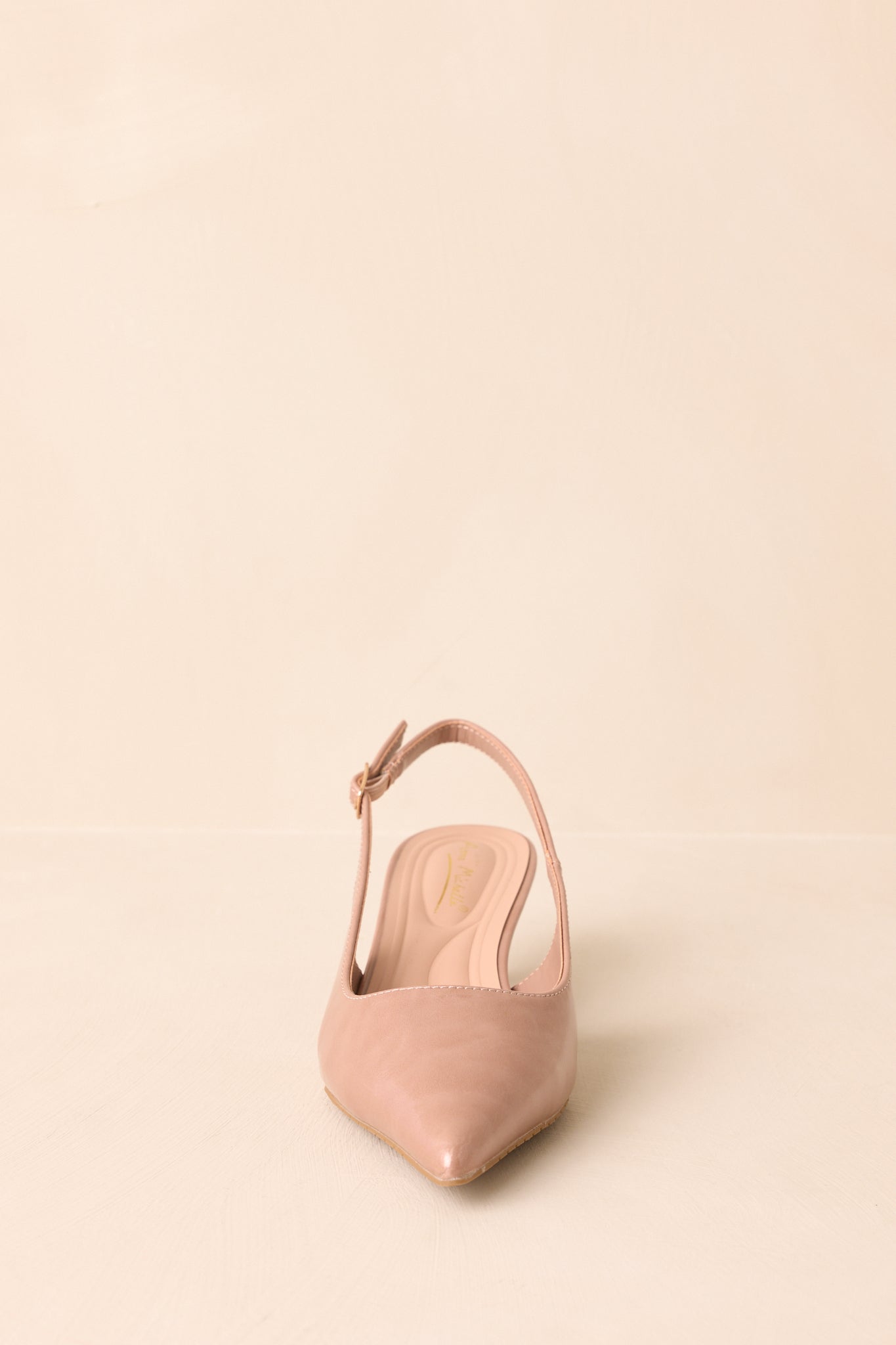 Meant To Be Me Beige Patent Pointed-Toe Slingback Kitten Heels