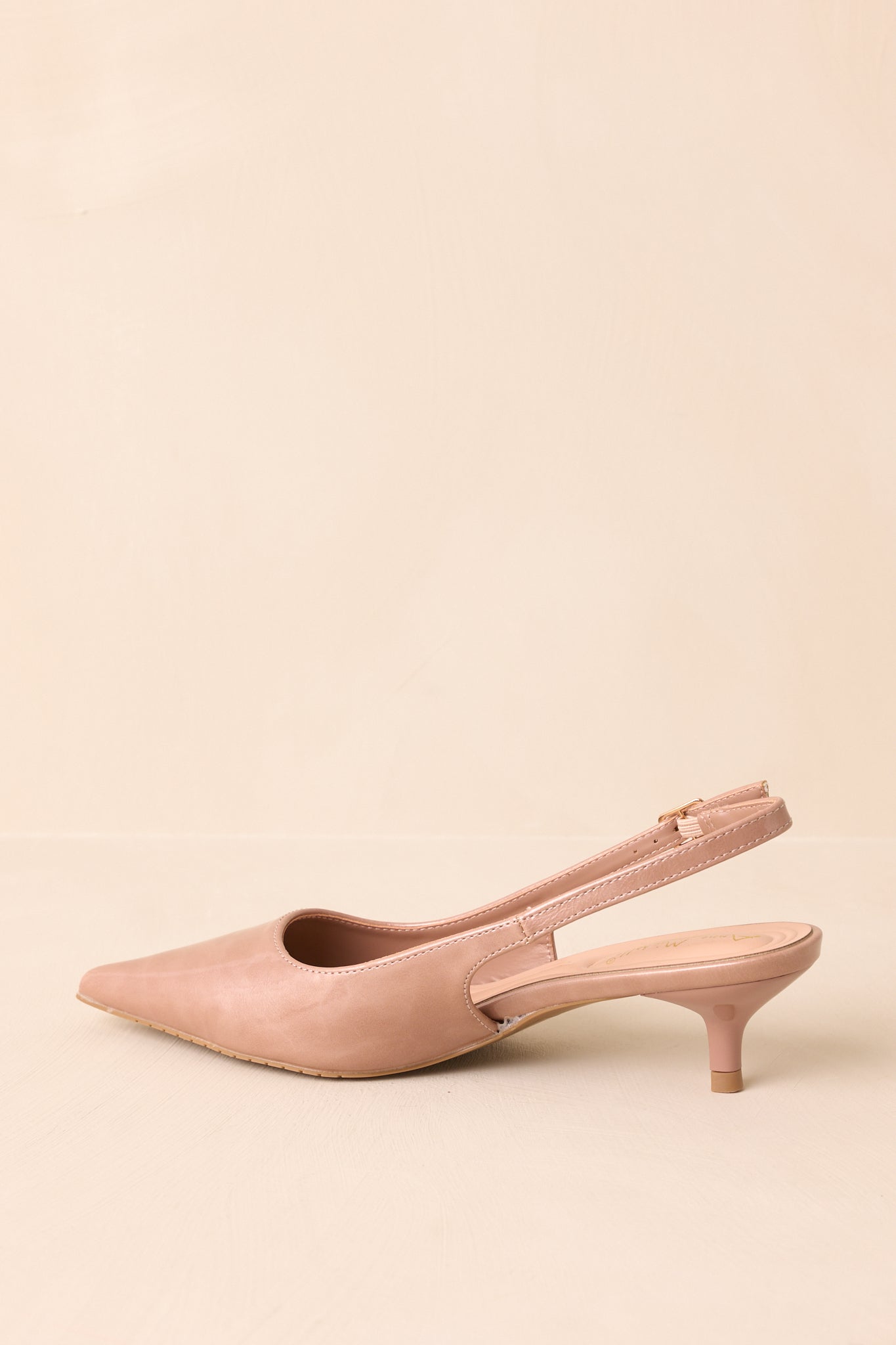 Meant To Be Me Beige Patent Pointed-Toe Slingback Kitten Heels