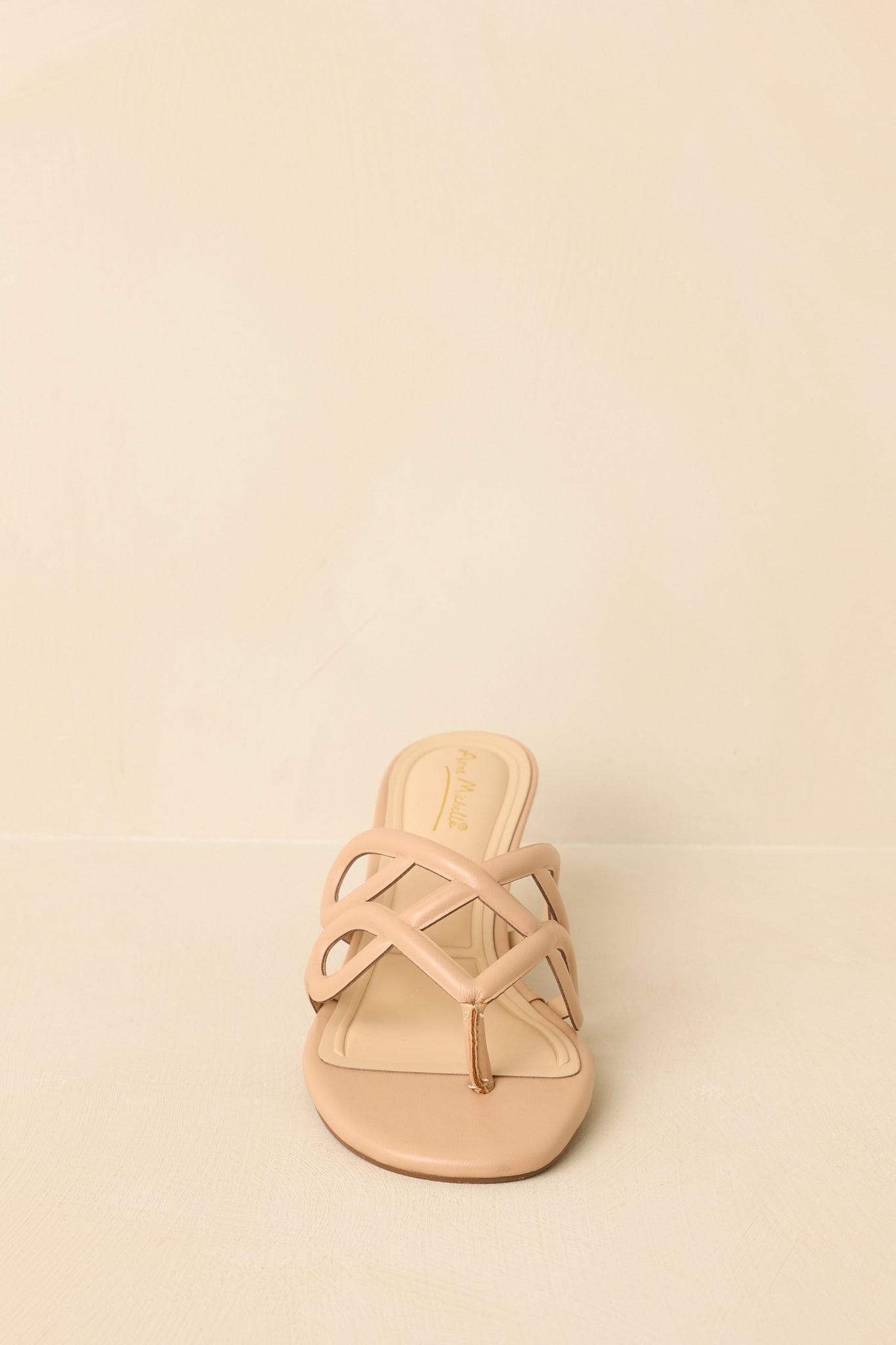 Go On, Then Beige Faux Leather Loop Detail Kitten Heel Sandals