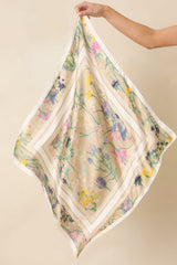 Just Like We Planned Beige Multi Floral Print Satin Scarf