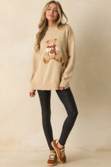 Cozy As Can Be Beige Teddy Bear Knit Long Sleeve Oversized Sweater