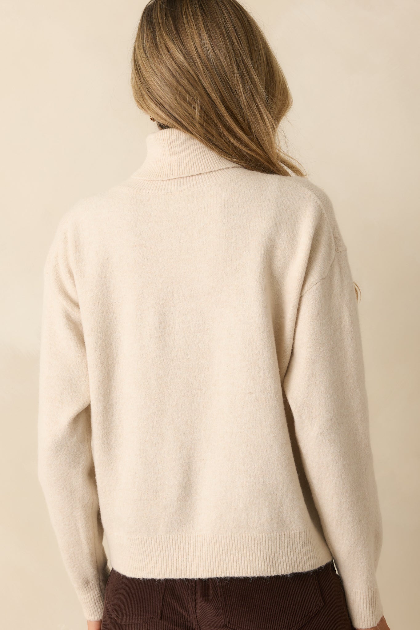 For The Best Light Beige Knit Long Sleeve Turtleneck Sweater
