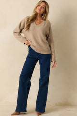 Z Supply Eloise Beige Knit V-Neck Sweater