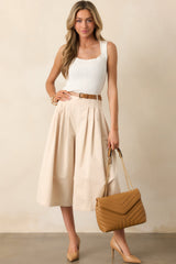 Uncharted Territory Beige Cotton Wide Leg Belted Culotte Pants