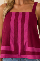Time On My Hands Berry Linen Blend Contrast Trim Crop Top