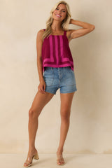 Time On My Hands Berry Linen Blend Contrast Trim Crop Top