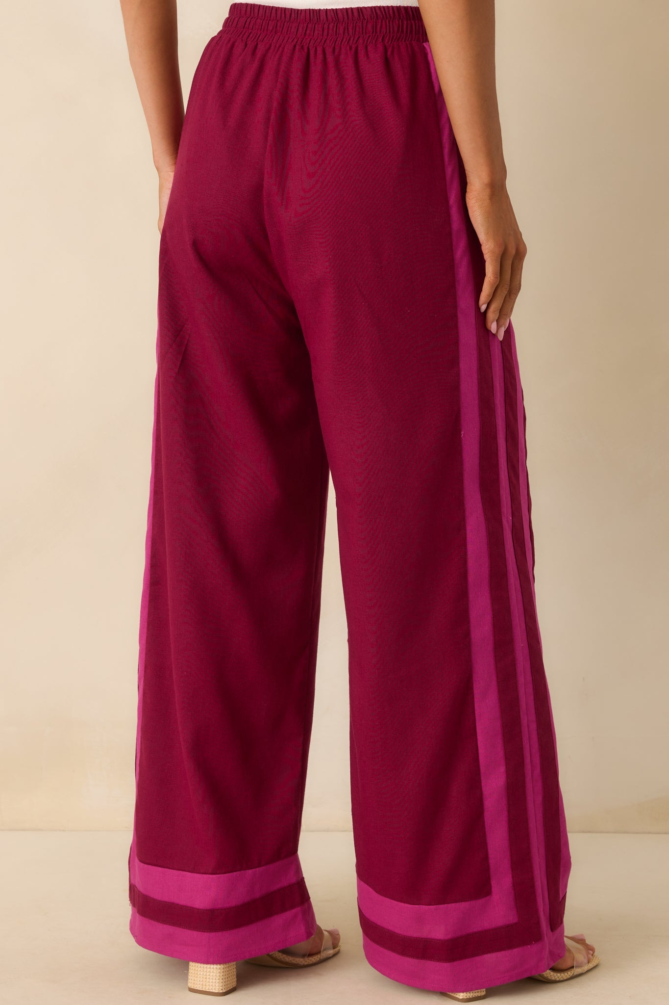 She Always Knows Berry Contrast Trim Linen Blend Wide Leg Pants