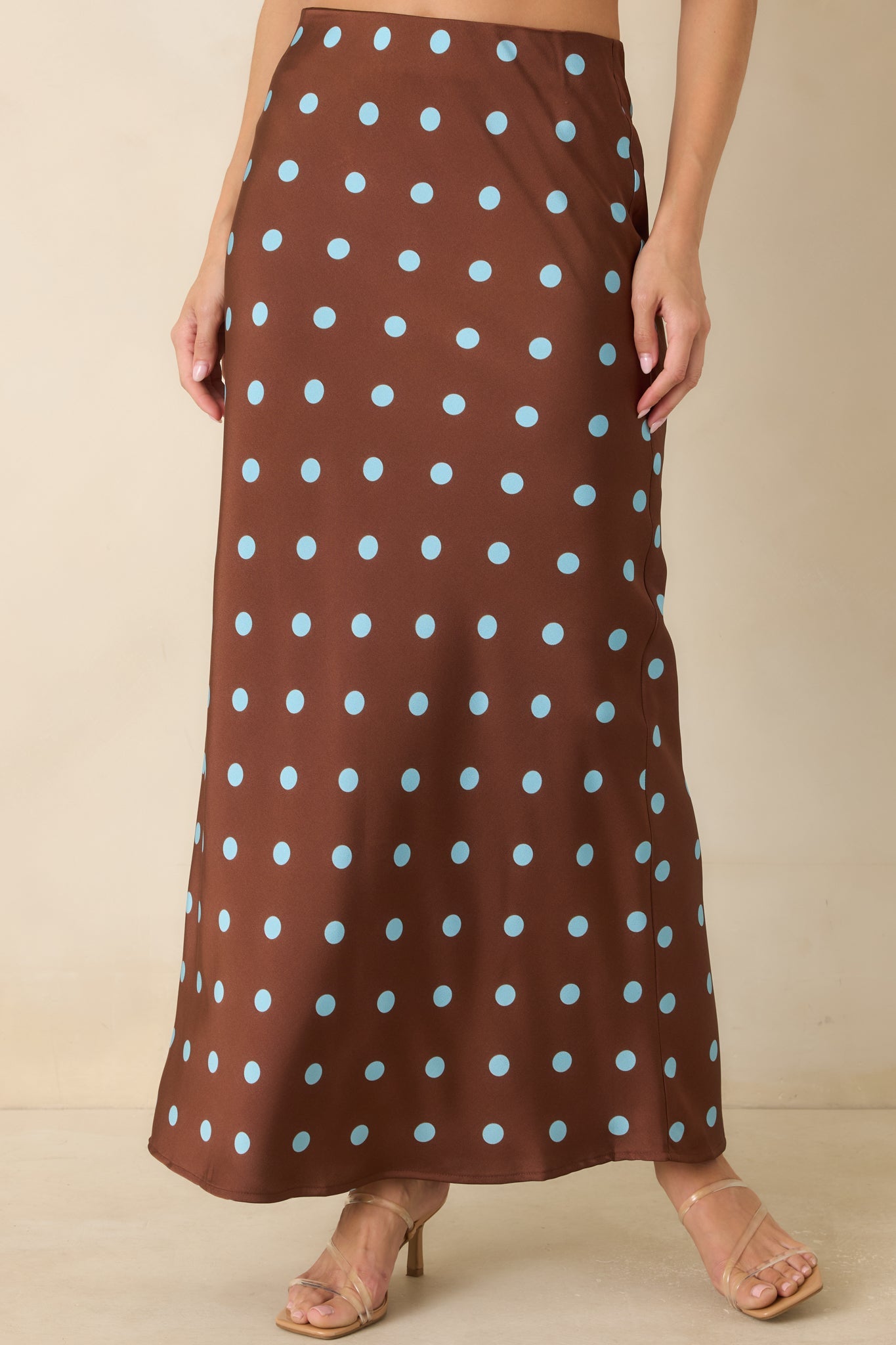 Connect the Dots Chocolate Brown Polka Dot Satin Maxi Skirt