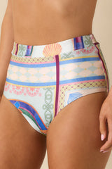 MINKPINK Elysia White Multi Tropical Tile Print High Waisted Bikini Bottoms