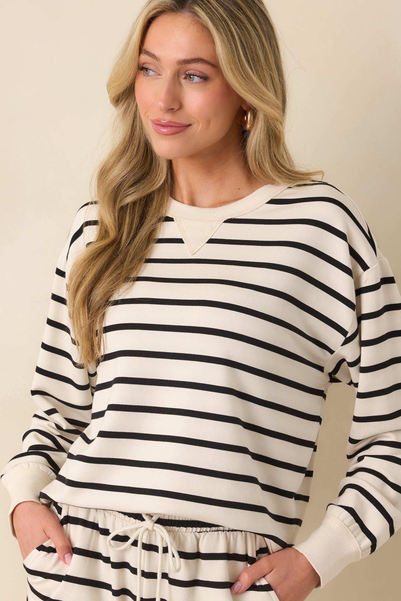 Z Supply Light Beige Stand Out Striped Modal Sweatshirt