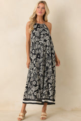 Z Supply Black & Ivory Viento Luz Floral Halter Midi Dress