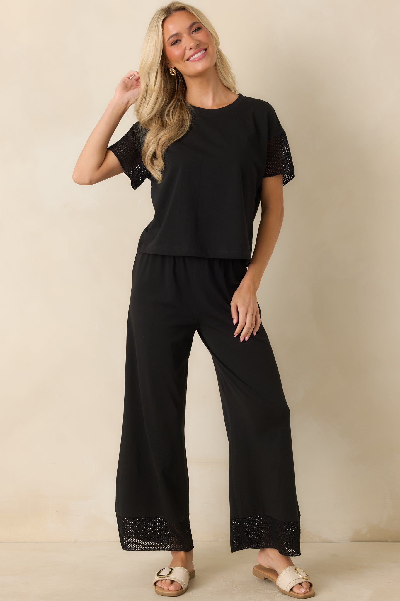 Z Supply Banyan Black Crochet Sleeve Top