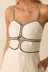 Right On Cue Light Beige Cotton Contrast Trim Sleeveless Maxi Dress
