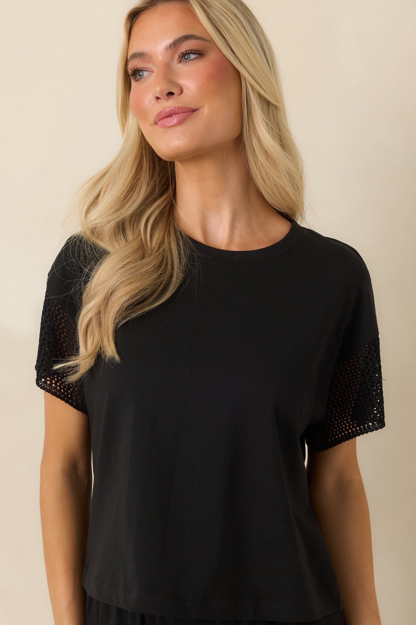 Z Supply Banyan Black Crochet Sleeve Top