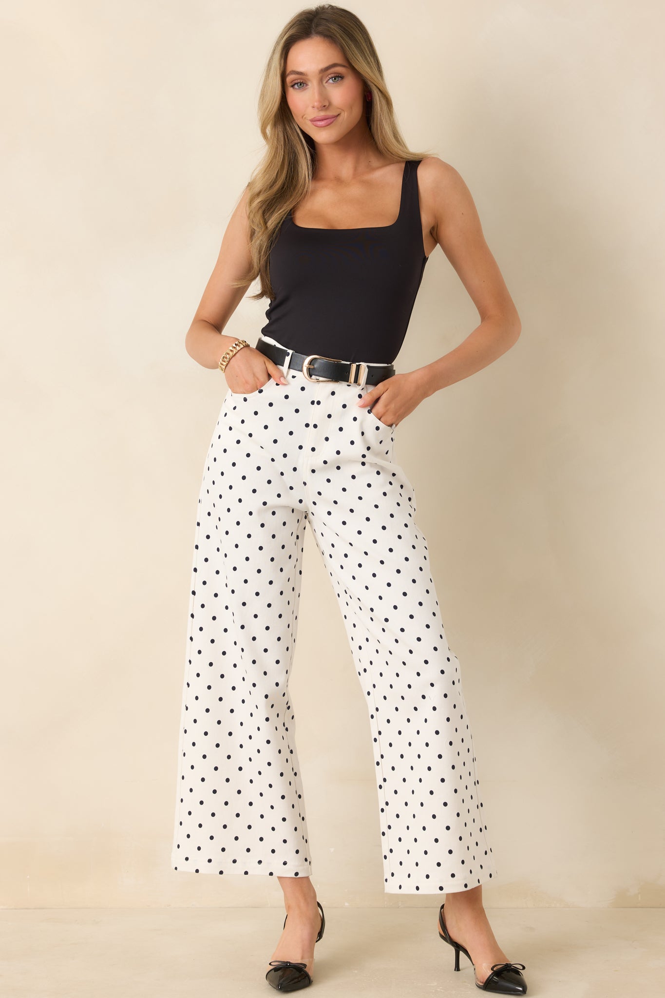 Feeling Spot On Ivory & Black Polka Dot Cotton Pants