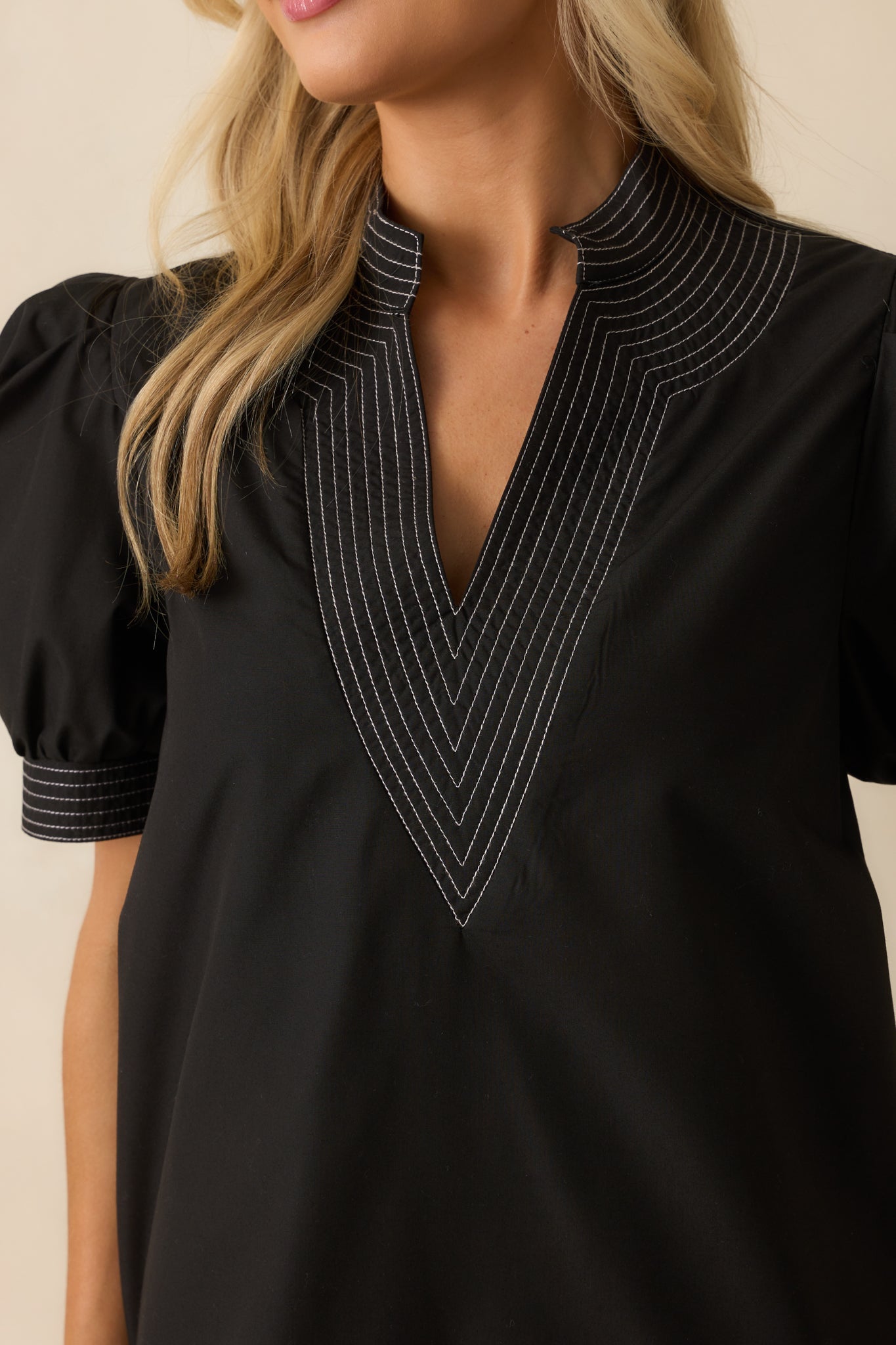 Took The Right Turn Black Cotton Puff Sleeve Mini Dress