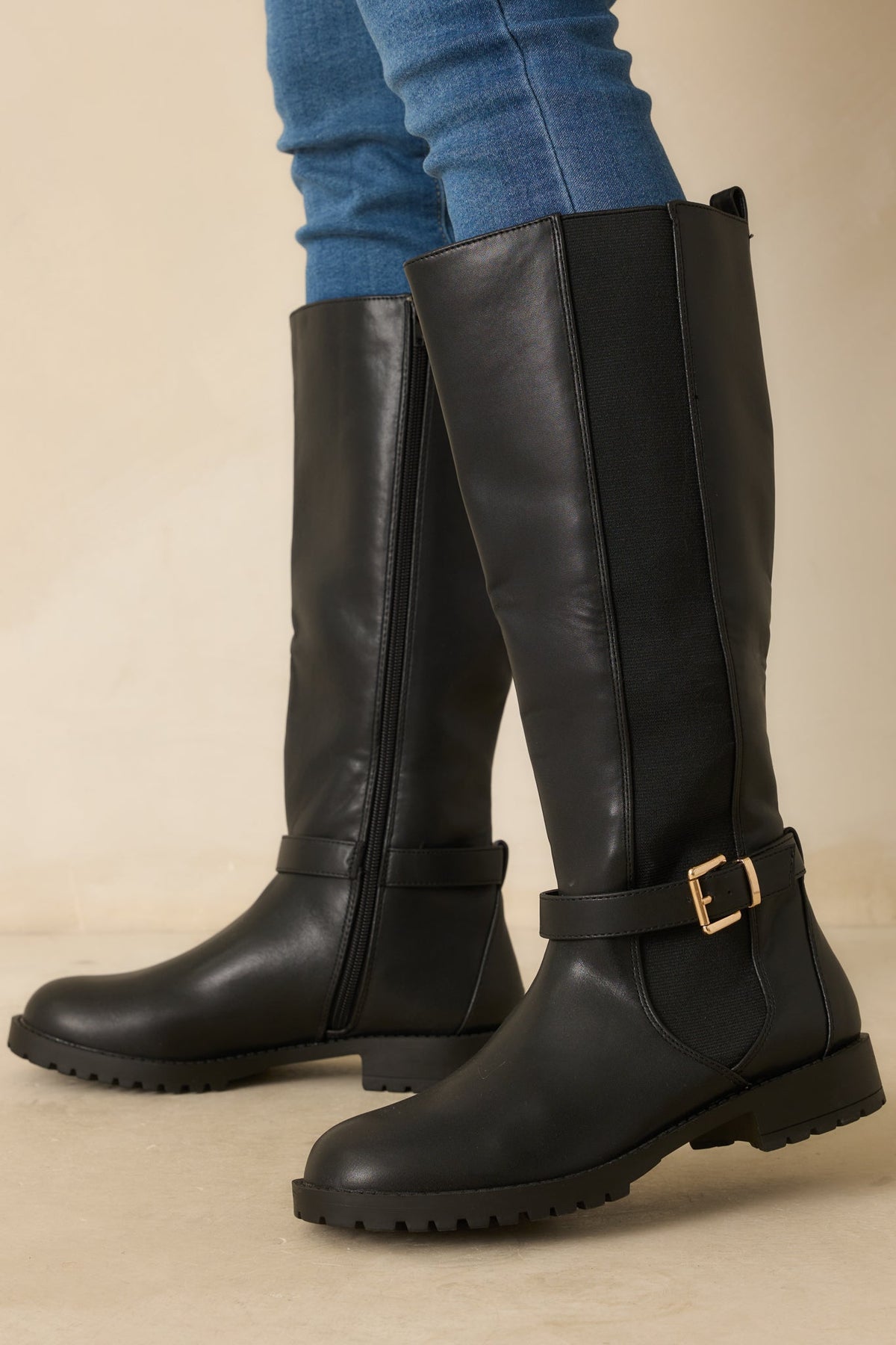 Staying Put Black Faux Leather Knee High Riding Boots