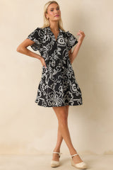 Go Your Way Black Floral Print Cotton Flutter Sleeve Mini Dress