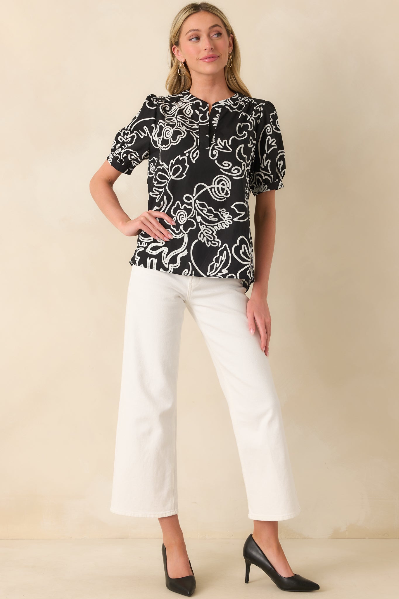 Nothing Missing Black Floral Print Cotton Puff Sleeve Top