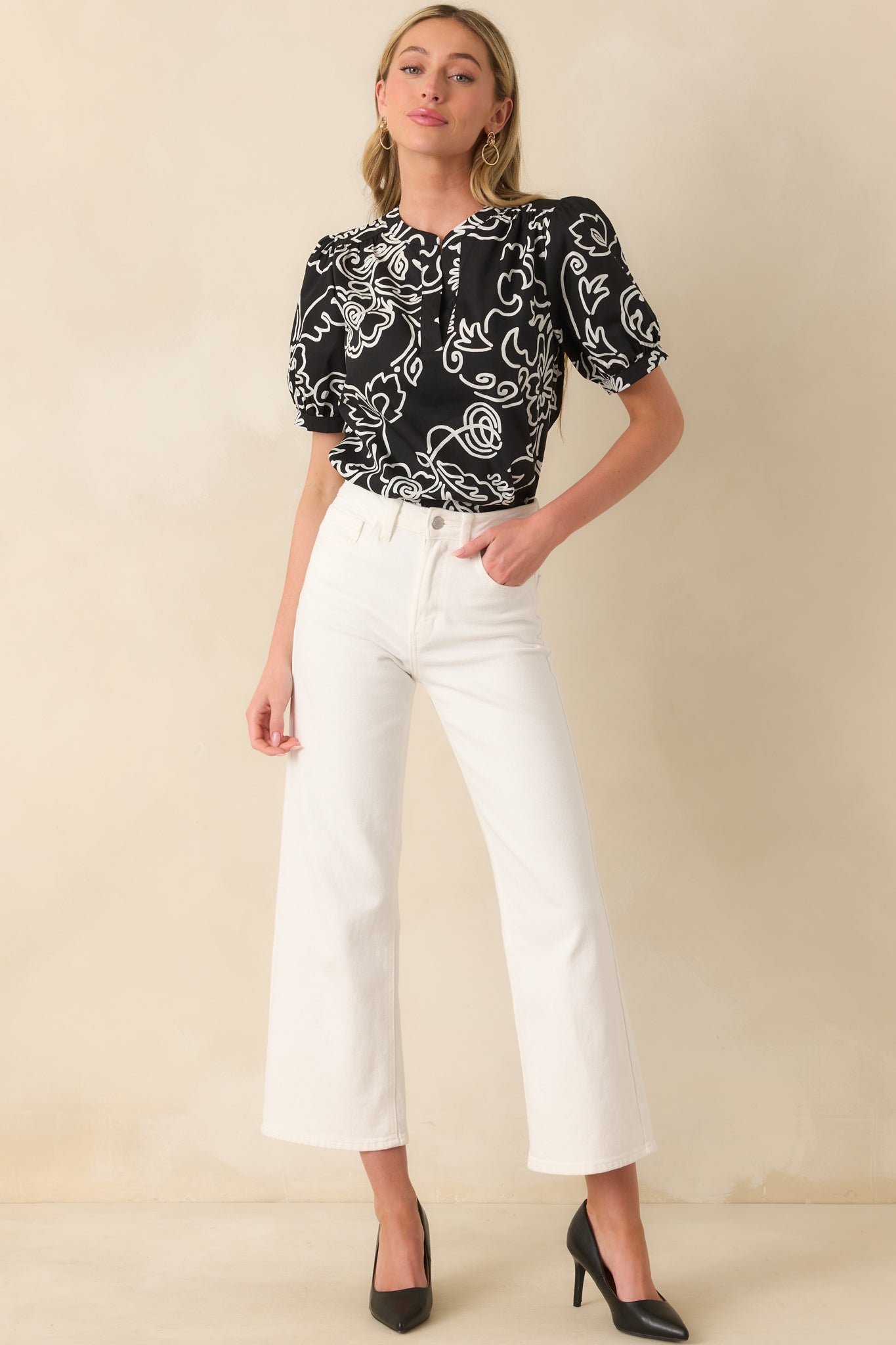 Nothing Missing Black Floral Print Cotton Puff Sleeve Top