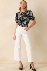 Nothing Missing Black Floral Print Cotton Puff Sleeve Top