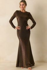 Veil of Light Black & Gold Long Sleeve Metallic Maxi Dress
