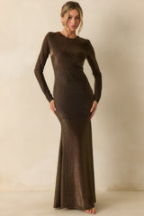 Veil of Light Black & Gold Long Sleeve Metallic Maxi Dress