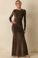 Veil of Light Black & Gold Long Sleeve Metallic Maxi Dress