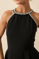 Edge of Glam Black Rhinestone Trim Midi Dress