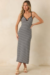 Z Supply Majestic Black Stripe Cotton Blend Midi Dress
