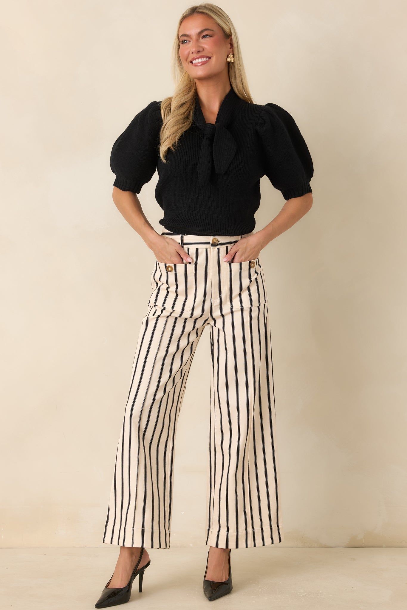 Leading the Way Black Stripe Cotton Pants