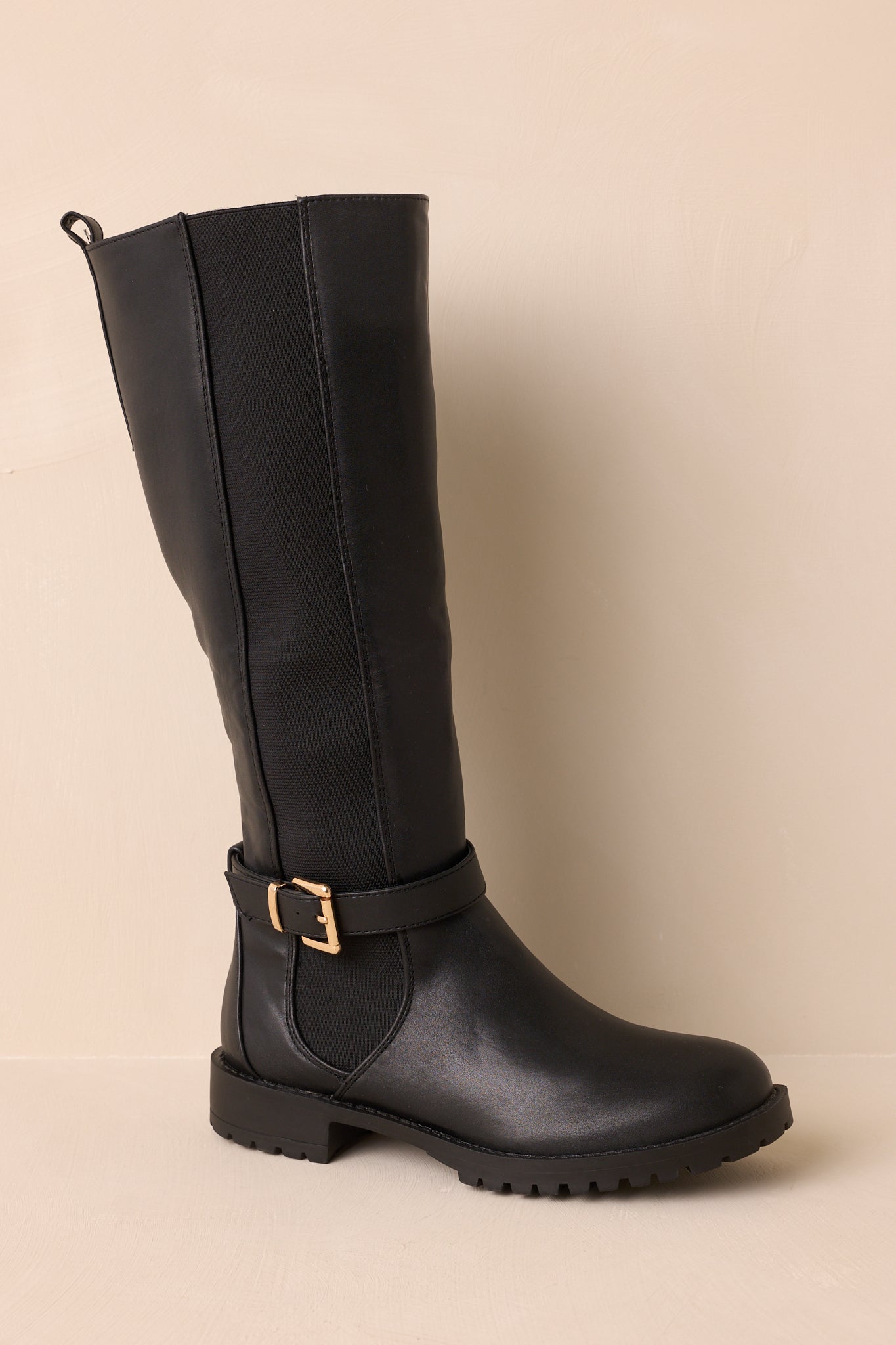 Staying Put Black Faux Leather Knee High Riding Boots