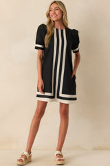 Here For This Black Linen Blend Contrast Trim Mini Dress