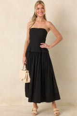 You Already Know Black Cotton Bustier Bodice Midi Dress