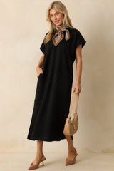 Made The Right Call Black Collared Midi T-Shirt Dress