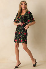Rosebud Dreams Black Lace Embroidered Mini Dress
