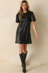 Rule Breaker Black Faux Leather Short Sleeve Mini Dress