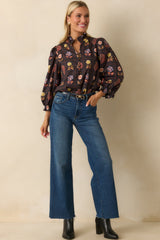Everything's Blooming Black Multi Floral Cotton Puff Sleeve Blouse